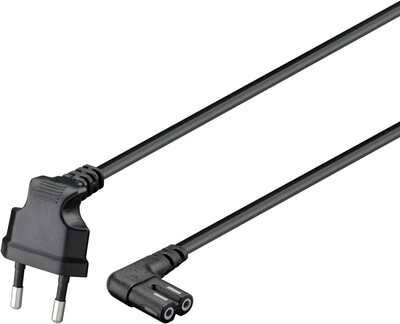 Kábel sieťový 230V, 2pin vidlica (CEE7/16) lomená - C7 (2pin) zahnutý, 5m, 0.75mm², 2.5A, čier.SONOS