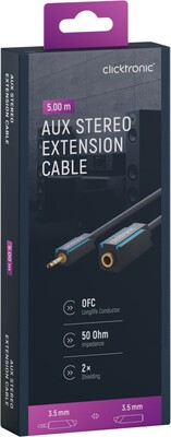 Kábel 3.5mm stereo jack M/F predlžovací 5m, modrý, pozl. konektor, ClickTronic