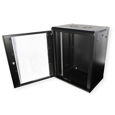 19" Rack na stenu 15U, čierny, 779x600x450mm (HxWxD), odnímateľné bočnice