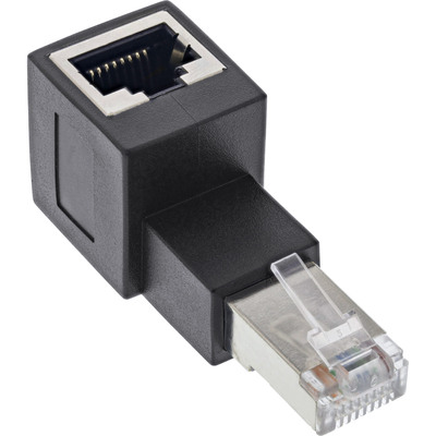 Adaptér RJ45 M/F, cat.6a, 90° "smerom hore" čierny