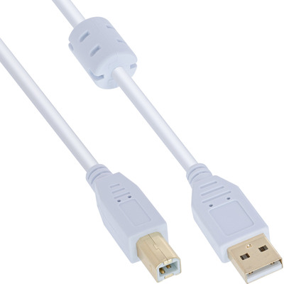 Kábel USB 2.0 A-B M/M 1m, High Speed, biely, pozl. konektor, s feritom