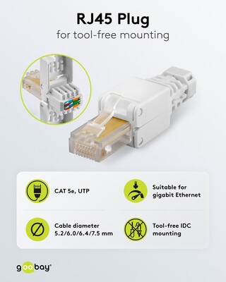 Konektor 8/8 RJ45 cat.5e, netienený, biely, beznástrojový (toolless)