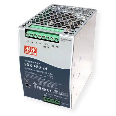 Napájací zdroj MEAN WELL SDR-480-24, montáž na DIN, 480W, 24V DC, 85.5x125.2x128.5mm