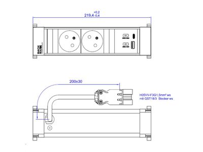 Power Frame 2xUTE 230V, nabíjačka (USB A + USB C), 0.2m kábel 1.5mm², GST18, biely