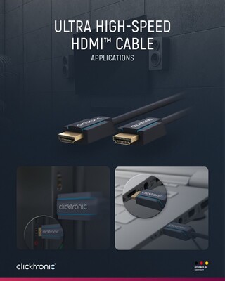 Kábel HDMI M/M 1m, Ultra High Speed+Eth, 8K@60Hz, HDMI 2.1, pozl. konektor, modrý, ClickTronic