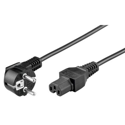 Kábel sieťový 230V, vidlica (CEE7/7) lomená - C15, 2m, 0.75mm², 10A, čierny