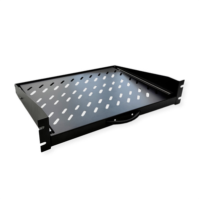 19" Polica výsuvná 350mm, max.30 kg, 2U, sada skrutiek a podložiek v balení, čierna
