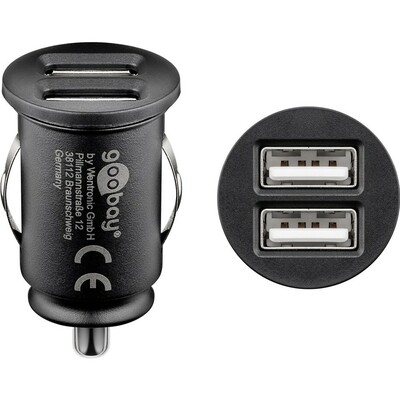 Nabíjačka USB do auta 2port, 2xUSB A, 2.4A, 12W, mini, čierna