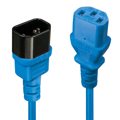 Kábel sieťový 230V predlžovací, C13 - C14, 2m, 0.75mm², 10A, modrý
