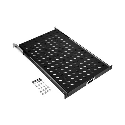 19" Polica 350-450mm, max.20kg, 1 KUS, čierna, perforovaná, 1U