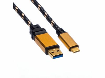 Kábel USB 3.2 Gen 1, AM/CM Typ C 0.5m, 5Gbps, čierny/zlatý, Gold, pozl. kon.