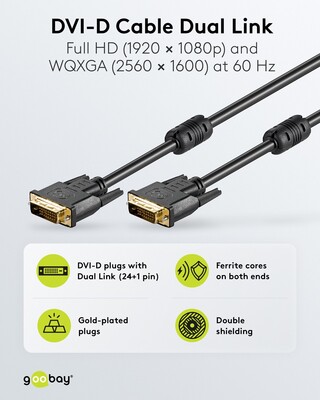 Kábel DVI-D M/M 1.8m, Dual-Link, 3840x2160@30Hz, HQ s ferrit., čierny, G pozl. Konektor