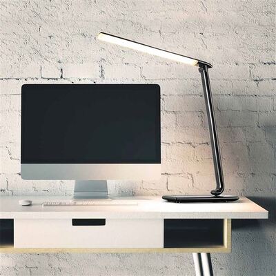 LED stolná lampička stmievaťelná, 12W, voľba teploty svetla, USB, čierny lesk