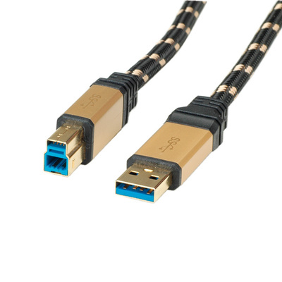 Kábel USB 3.2 Gen 1, A-B M/M 3m, 5Gbps, čierny/zlatý, Gold, pozl. kon.