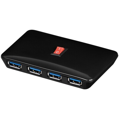 Hub USB 3.0, 4 Port, 4x USB A, s ext. adaptérom a vypínačom, čierny