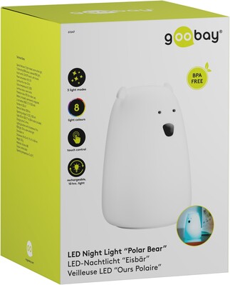 Nočná LED lampa "Ľadový medveď", rôzne režimy svietenia, RGB farby, nabíjacia (USB C)