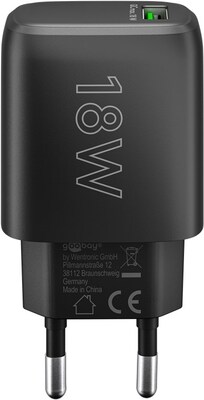 Nabíjačka USB 230V 1 port, 1xUSB A QC 3.0, 18W, čierna
