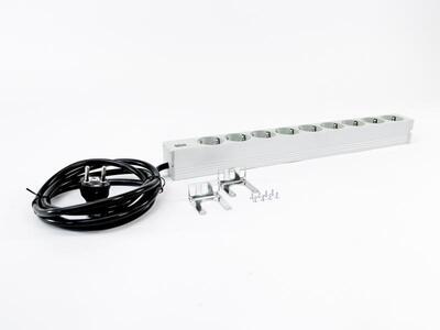 19" zásuv. lišta 9xSCHUKO, vidlica (CEE7/7), 16A, 3600W, 2m, sivá