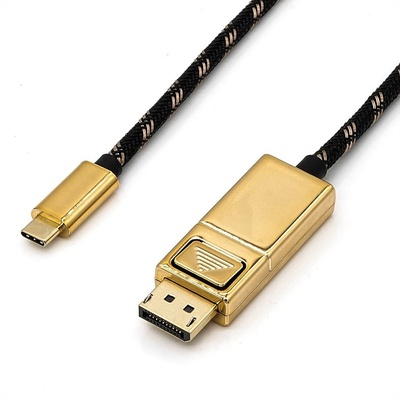 Kábel USB 3.1 Typ C na DisplayPort M/M 2m, 4K@60Hz UHD, oplet, čierny, pozl. konektor, Gold