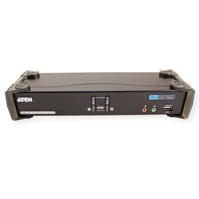 KVM switch/prepínač 2PC, DVI-D, USB, USB hub, audio 5.1, Hotkeys, Pushbuttons