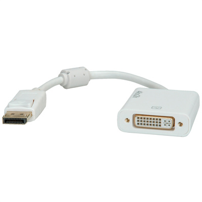 Adaptér DisplayPort/DVI M/F, 15cm biely, 4K2K, (DVI-D 24+1, dual link)