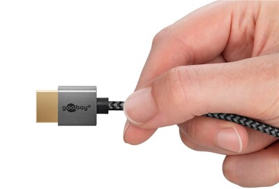 Kábel HDMI M/M 0.5m, Ultra High Speed+Eth, 8K@60Hz, HDMI 2.1, 48G, G pozl. kon., čierny/sivý, Slim