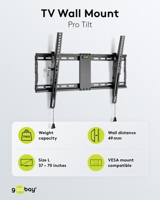 Držiak pre TV 37-70" na stenu, max 70kg, s náklonom +3° / -12°, VESA do 600x400, čierny