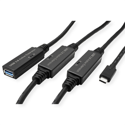 Kábel USB 3.2 Gen 1, Typ C CM/AF 20m, 5Gbps, predlžovací, čierny, aktívny