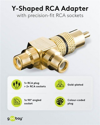 Adaptér Cinch M/2xF čierny, RCA splitter, Gold celokovový