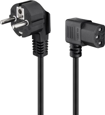 Kábel sieťový 230V, vidlica (CEE7/7) lomená - C13 zahnutý (doprava), 5m, 1.00mm², 10A, čierny