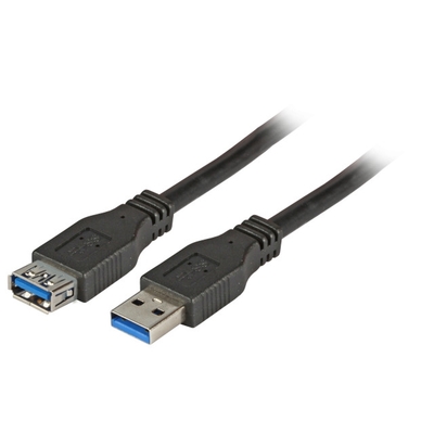 Kábel USB 3.2 Gen 1, A-A M/F 5m, 5Gbps, čierny, predlžovací, Premium