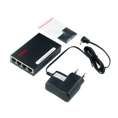 Switch Gigabit 8port, kovový priemyselný, Napájanie 5V /1.2A (alebo cez USB), čierny