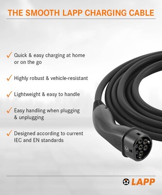 Kábel LAPP nabíjací pre elektromobily Type 2, 7m, 22kW, 32A, 3 fázy, čierny