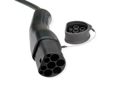 Kábel nabíjací pre elektromobily Type 2, 5m, 22kW, 32A, 3 fázy, špirála, čierny