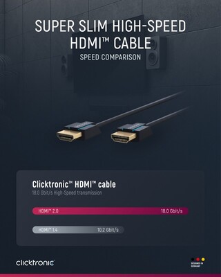 Kábel HDMI M/M 2m, High Speed+Eth, 4K@60Hz, HDMI 2.0, 18G, pozl. konektor, modrý, Slim, C