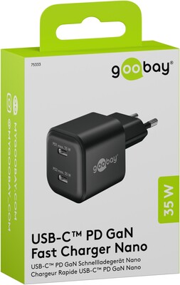 Nabíjačka USB 230V 2port, 2xUSB Typ C, 35W, Power Delivery, GaN, čierna