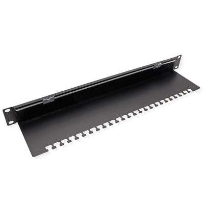 19" Panel vyväzovací, organizér, prechodka s kefkami a podperou, 1U, kovový, čierny