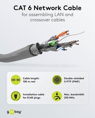 S/FTP (PiMF) lanko PVC 100m cat.6, AWG26, 250Mhz, 1000Base-T, sivý, pomedený