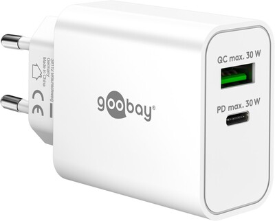 Nabíjačka USB 230V 2port, 1xUSB A, 1x USB Typ C, 30W, Power Delivery, Quick Charge 3.0, biela