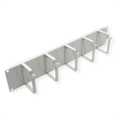 19" Panel vyväzovací, organizér 2U, lišta 5x oko (Typ G) 85x60mm, kovový, sivý RAL7035