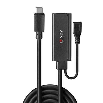 Kábel USB 3.1 Typ C CM/AF 5m, Super Speed, čierny, AKTÍVNY, možnosť externého napájania
