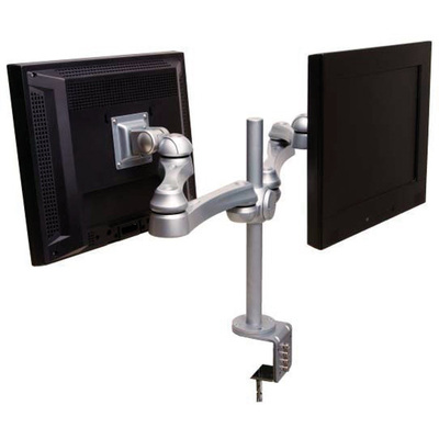 Držiak pre 2x monitor na stôl, úchyt o dosku, max 8kg, ramneno 620mm, VESA 75/100, strieborný