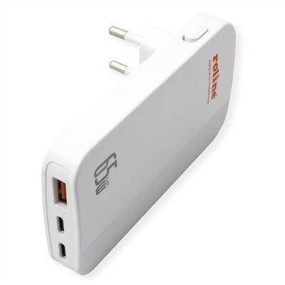 Nabíjačka USB 230V 3port, 1xUSB A, 2xUSB Typ C, 65W, PD, QC 3.0, cestovná/skladacia, biela