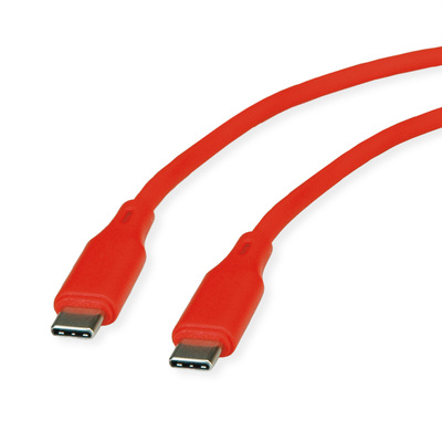 Kábel USB 2.0 Typ C CM/CM 1m, High Speed, PD 60w 20V3A, červený, pozl. konektor, flexibilný
