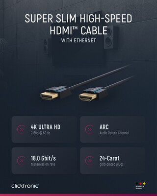 Kábel HDMI M/M 1m, High Speed+Eth, 4K@60Hz, HDMI 2.0, 18G, pozl. konektor, modrý, Slim, C