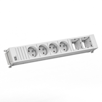 Power Frame 4xUTE 230V, 2xCustom, 0.2m kábel 1.5mm², GST18, biely