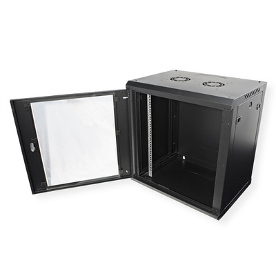 19" Rack na stenu 12U, čierny, 645x600x450mm (HxWxD), odnímateľné bočnice