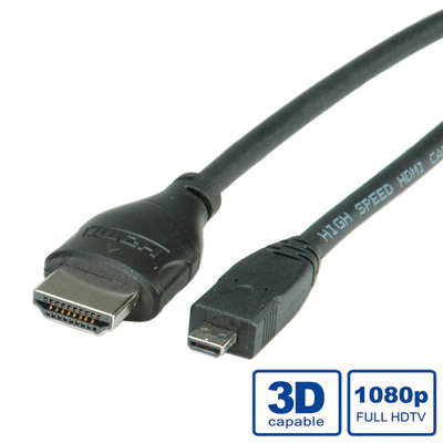 Kábel HDMI/HDMI micro M/M 2m, High Speed+Eth, 4K@30Hz, HDMI 1.4, čierny
