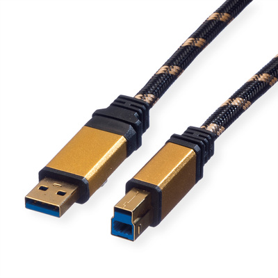 Kábel USB 3.2 Gen 1, A-B M/M 1.8m, 5Gbps, čierny/zlatý, Gold, pozl. konektor