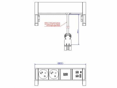 DESK2 2xUTE 230V, nabíjačka (USB A + USB C), 0.2m kábel 1.5mm², GST18, nerezová farba